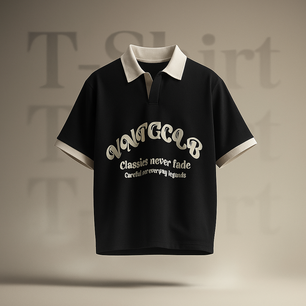 Vintage Club Polo Tee – Black & White