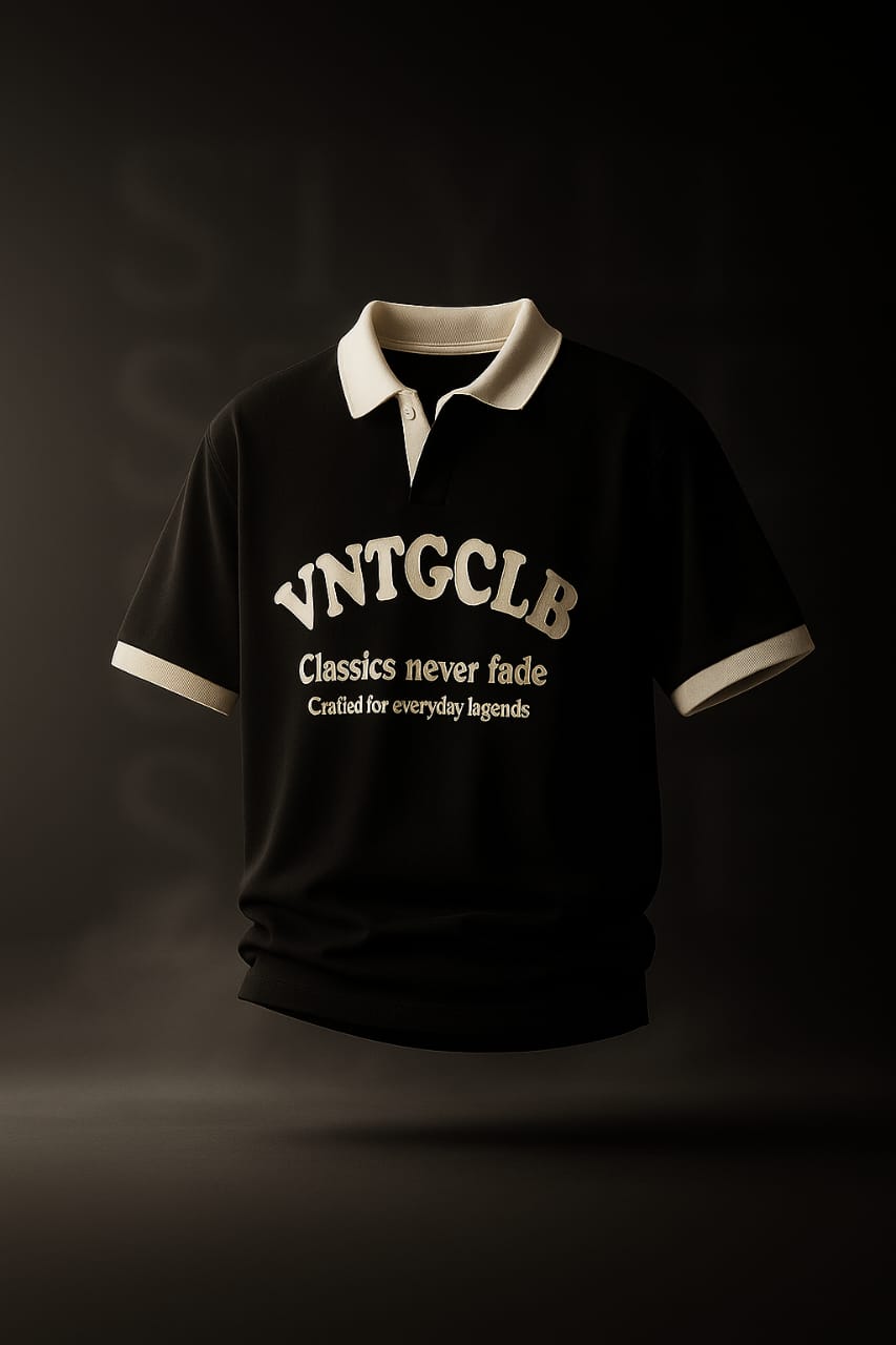 Vintage Club Polo Tee – Black & White