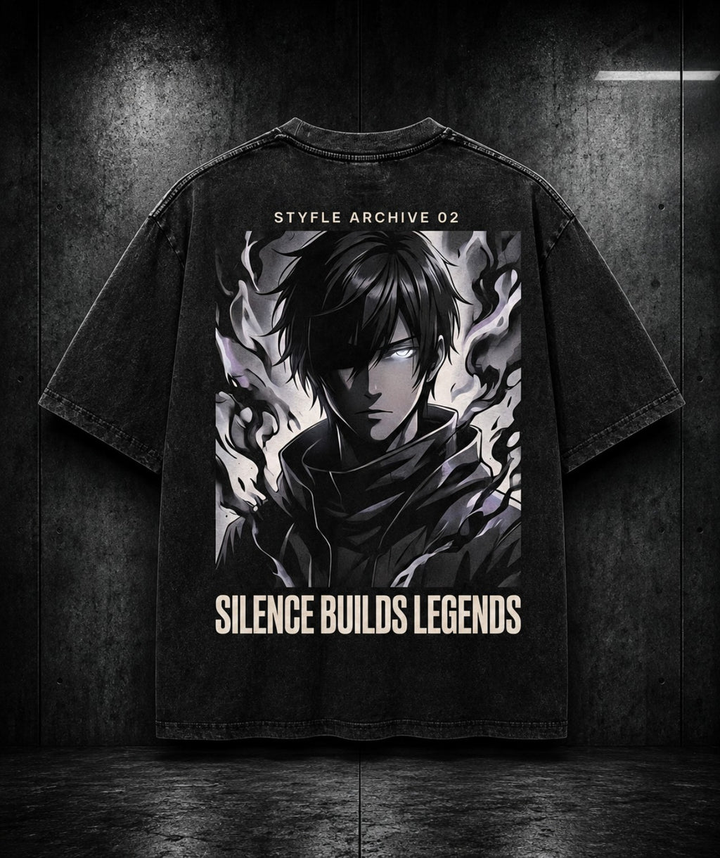 SILENCE BUILDS LEGENDS – Acid Wash Black Tee