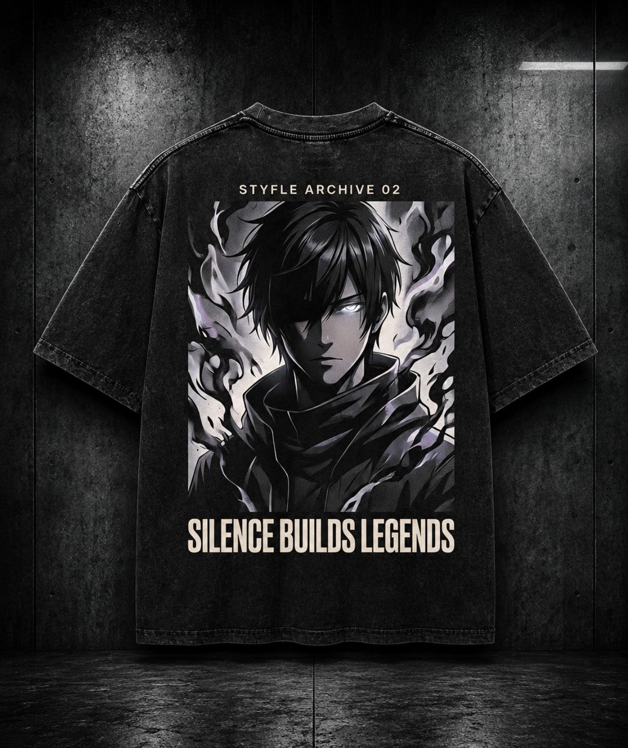 SILENCE BUILDS LEGENDS – Acid Wash Black Tee