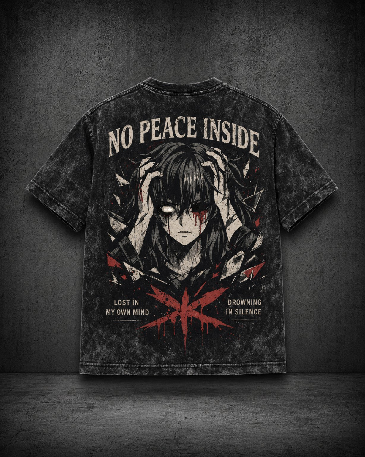 DROWING IN SILENCE – Acid Wash Black Tee