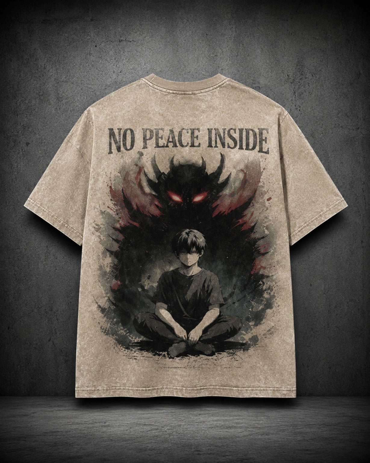 NO PEACE INSIDE – Acid Wash Oversized Tee