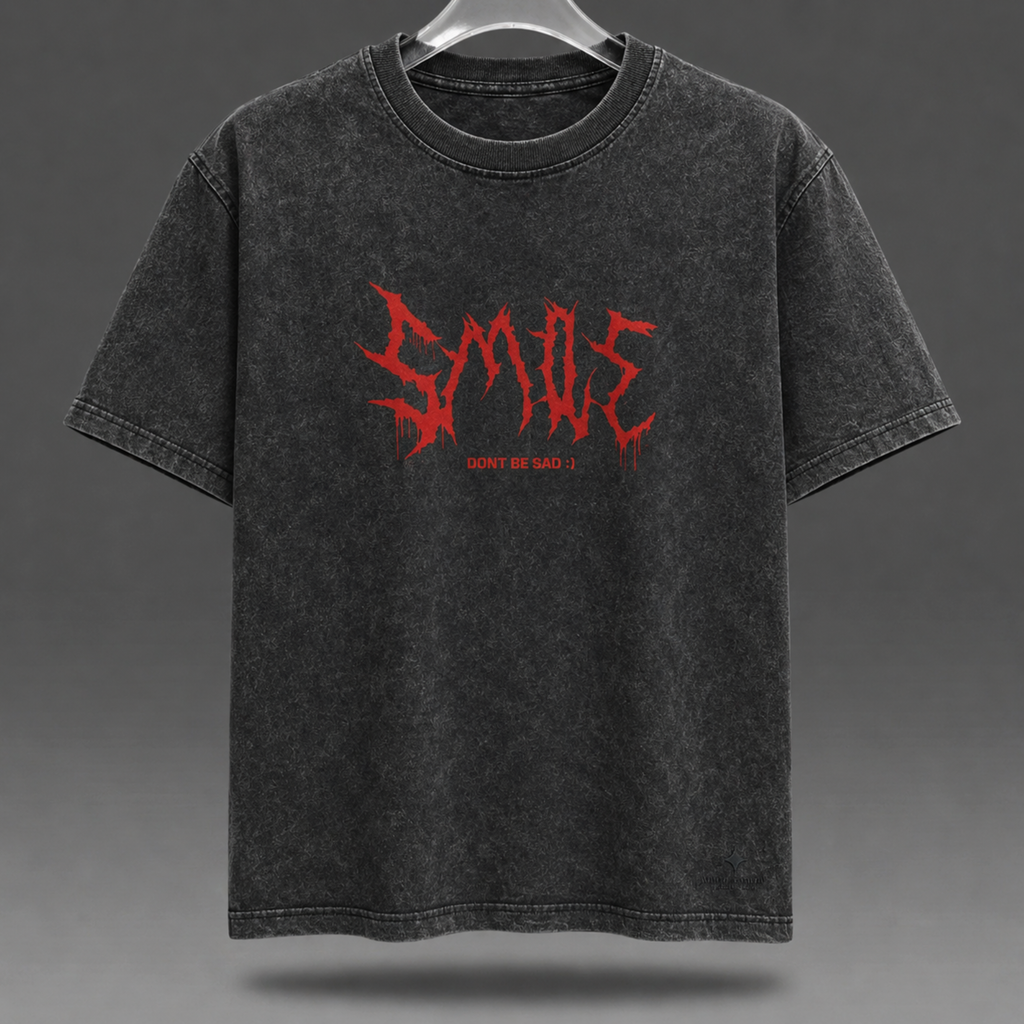 "Don't Be Sad" Distressed Smile Skull Graphic T-shirt