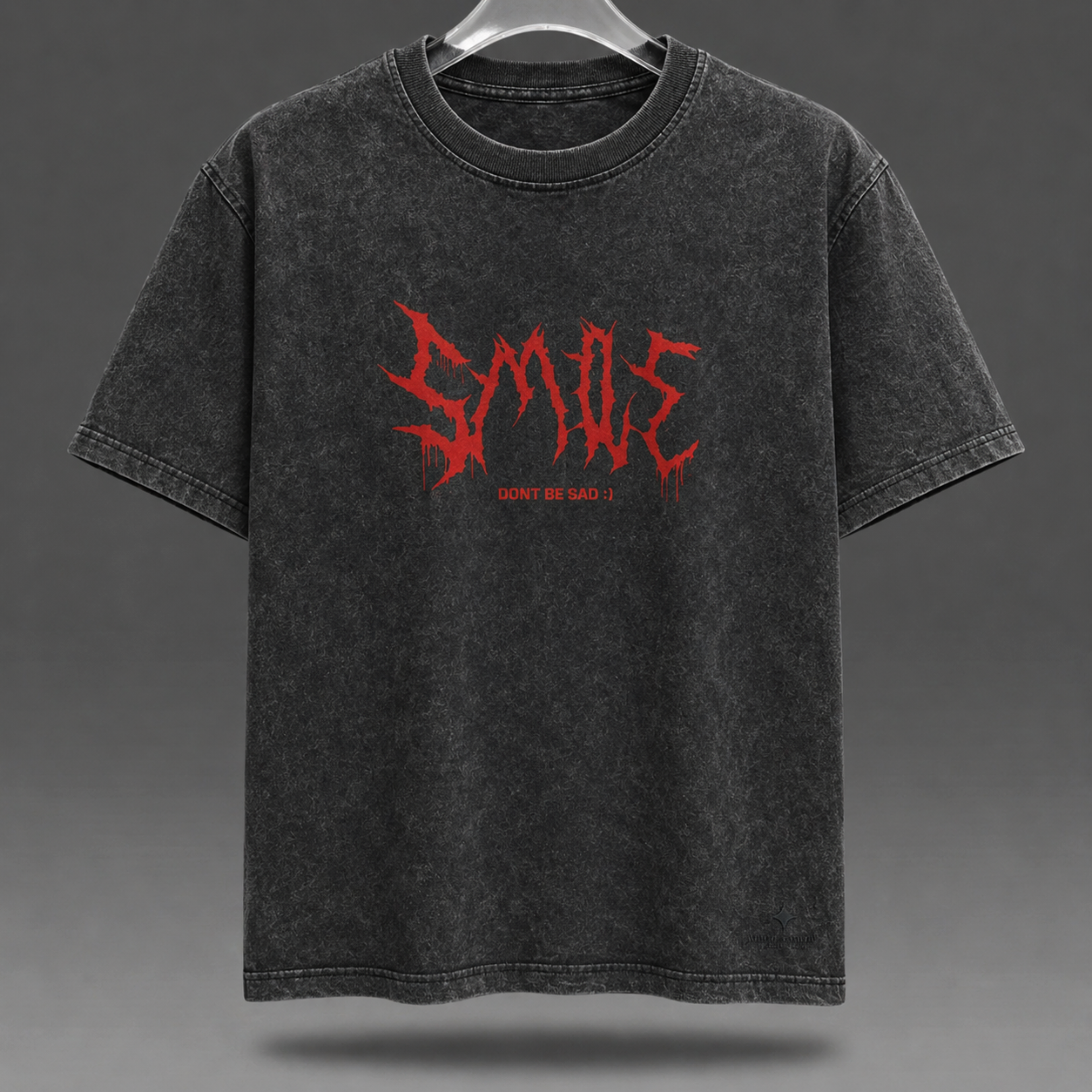 "Don't Be Sad" Distressed Smile Skull Graphic T-shirt