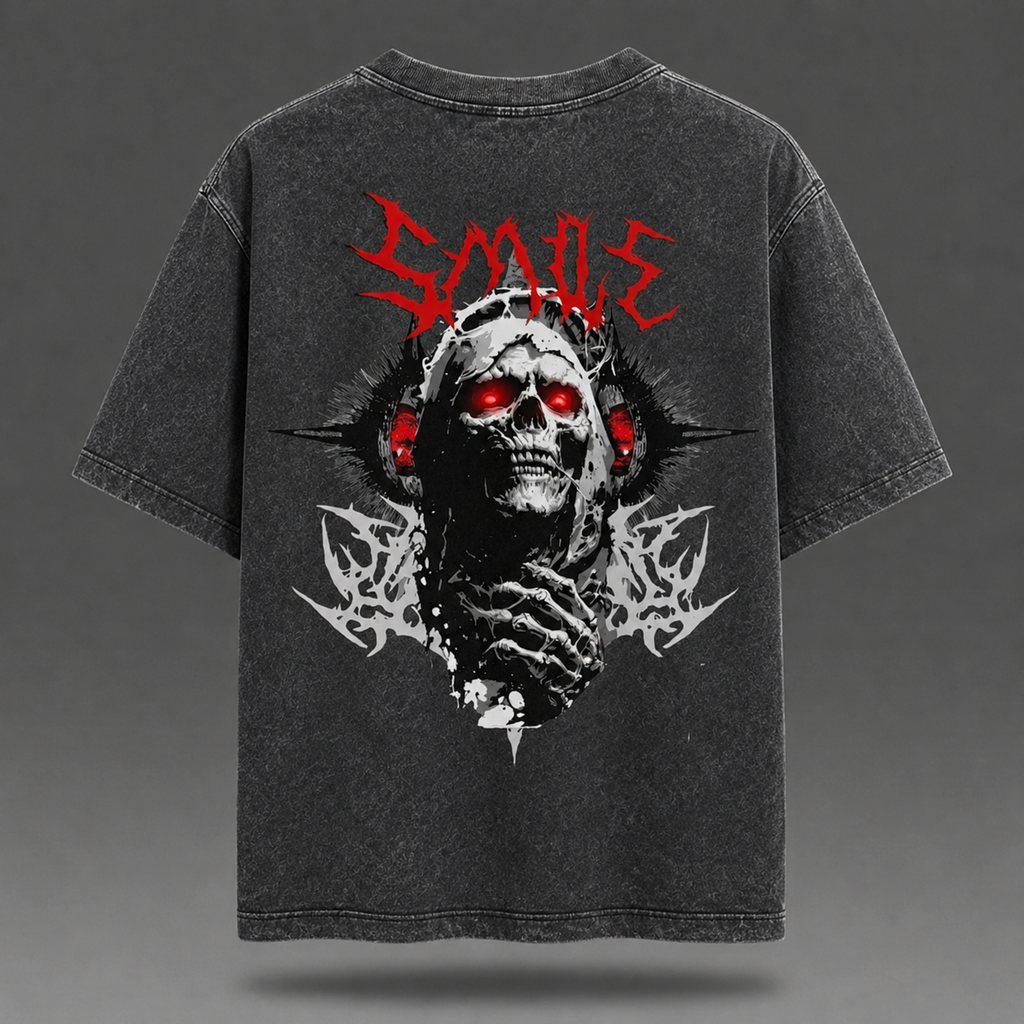 "Don't Be Sad" Distressed Smile Skull Graphic T-shirt