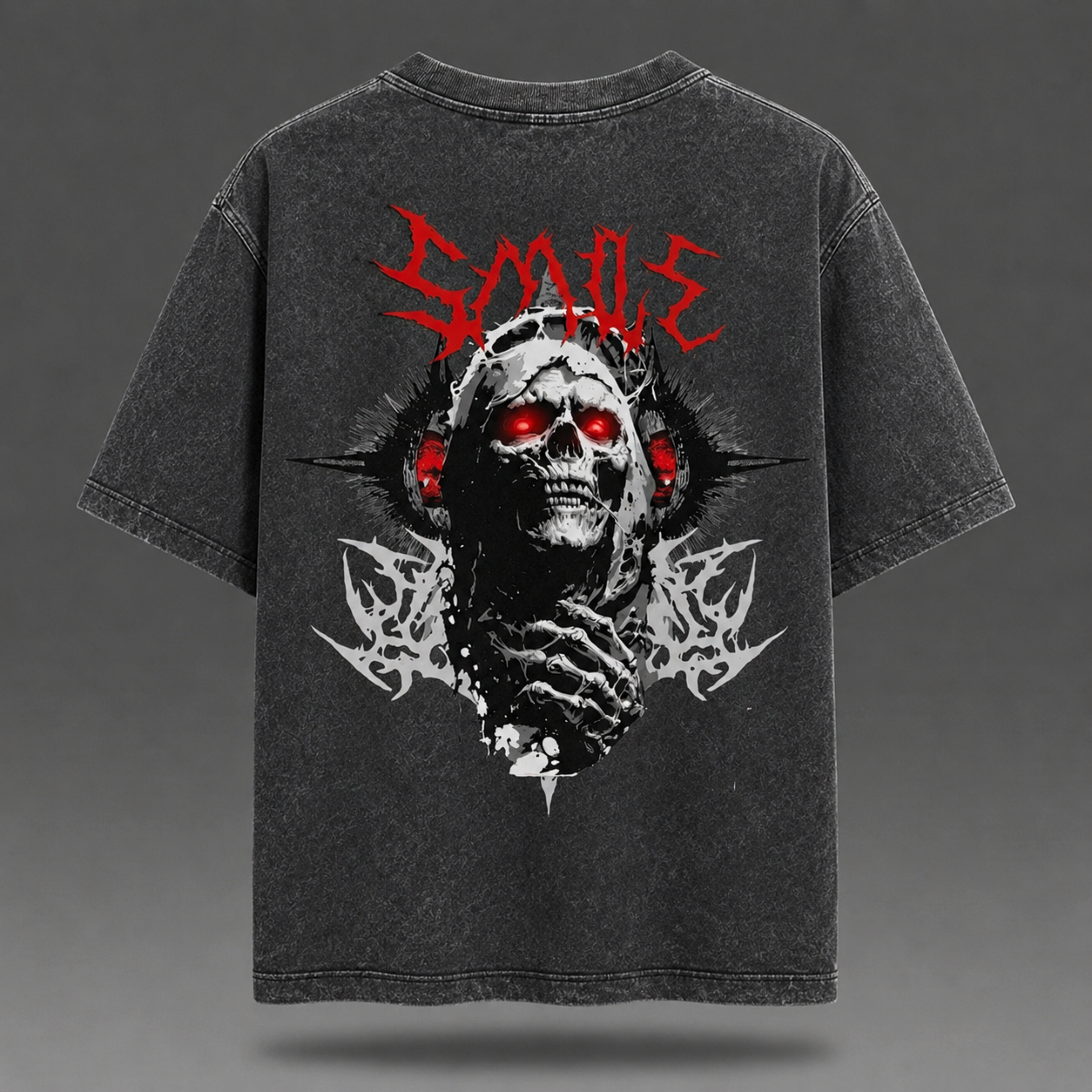 "Don't Be Sad" Distressed Smile Skull Graphic T-shirt