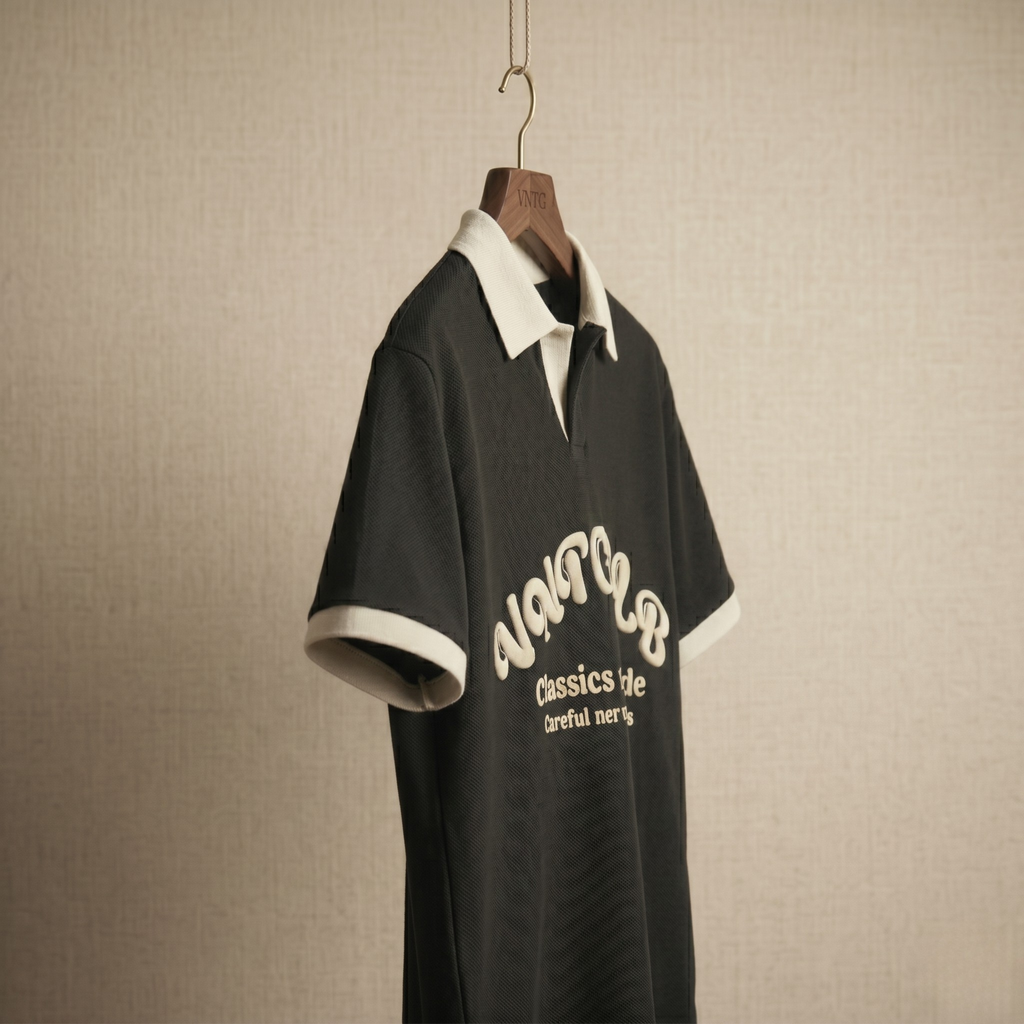 Vintage Club Polo Tee – Black & White
