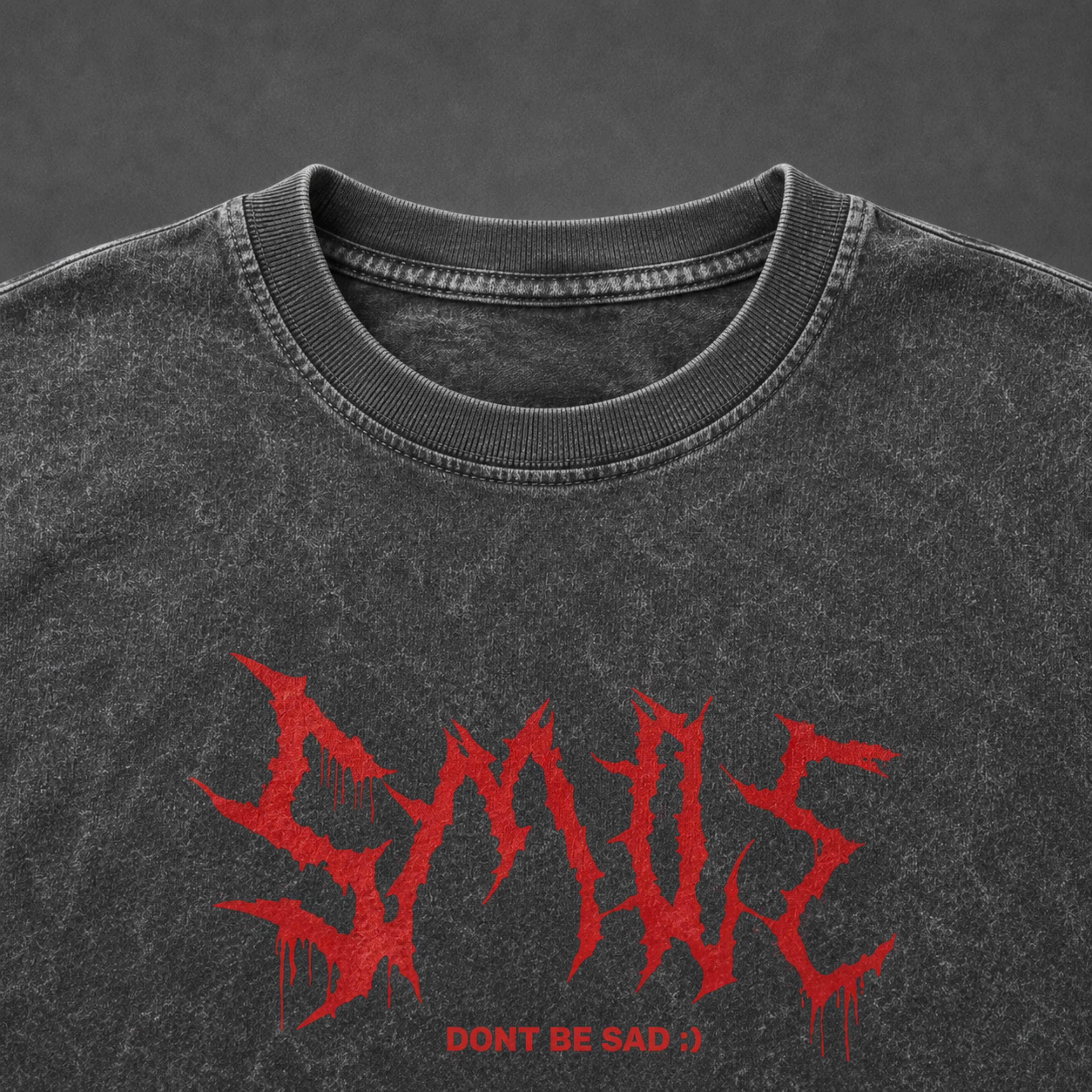 "Don't Be Sad" Distressed Smile Skull Graphic T-shirt