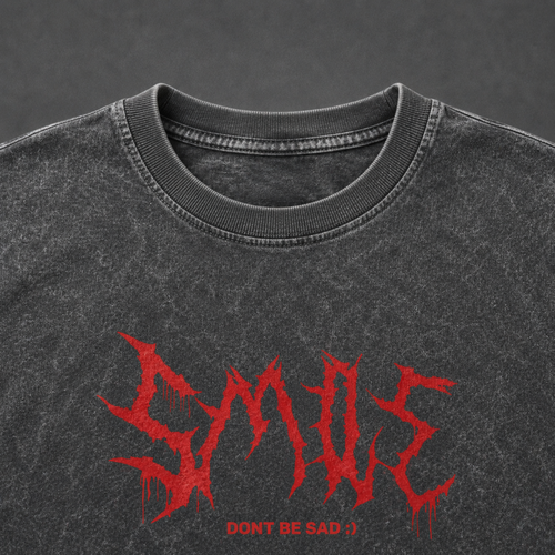 "Don't Be Sad" Distressed Smile Skull Graphic T-shirt