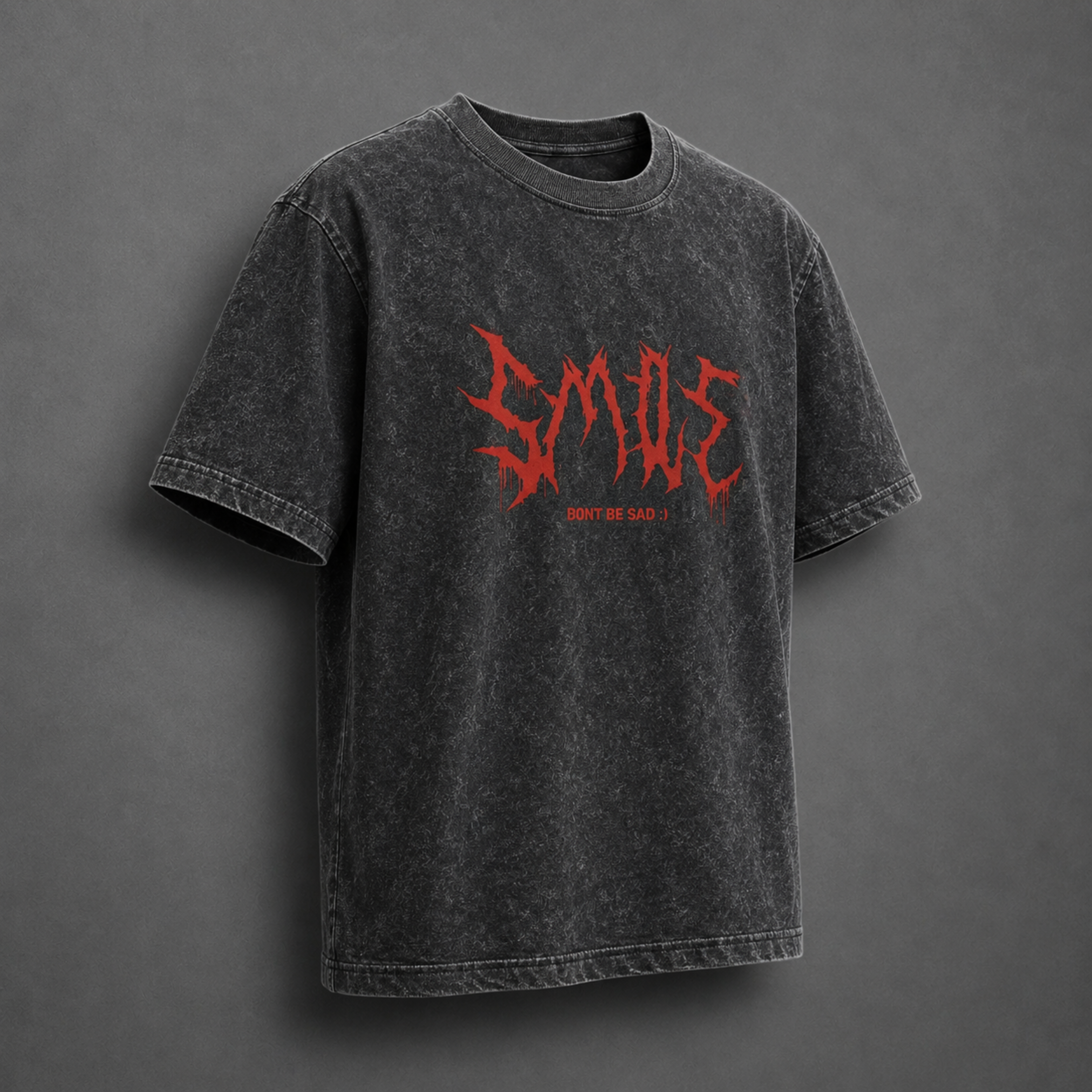 "Don't Be Sad" Distressed Smile Skull Graphic T-shirt