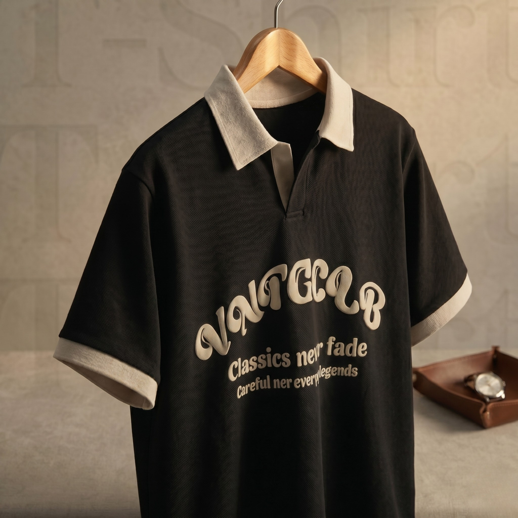 Vintage Club Polo Tee – Black & White