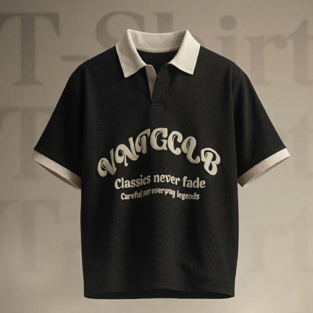 Vintage Club Polo Tee – Black & White