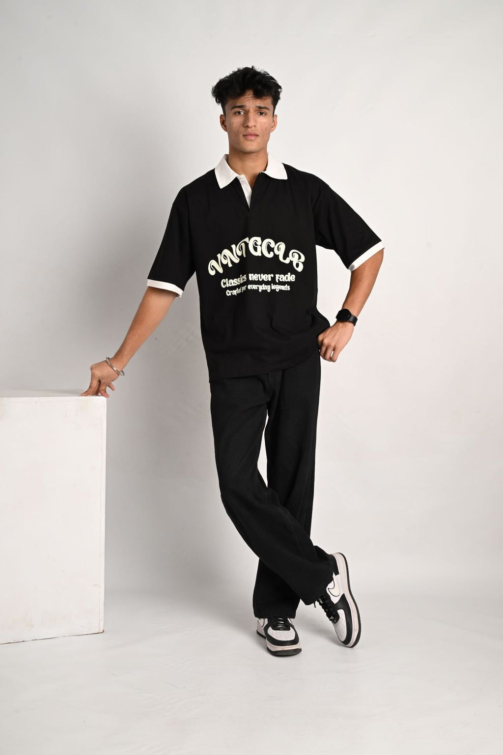 Vintage Club Polo Tee – Black & White