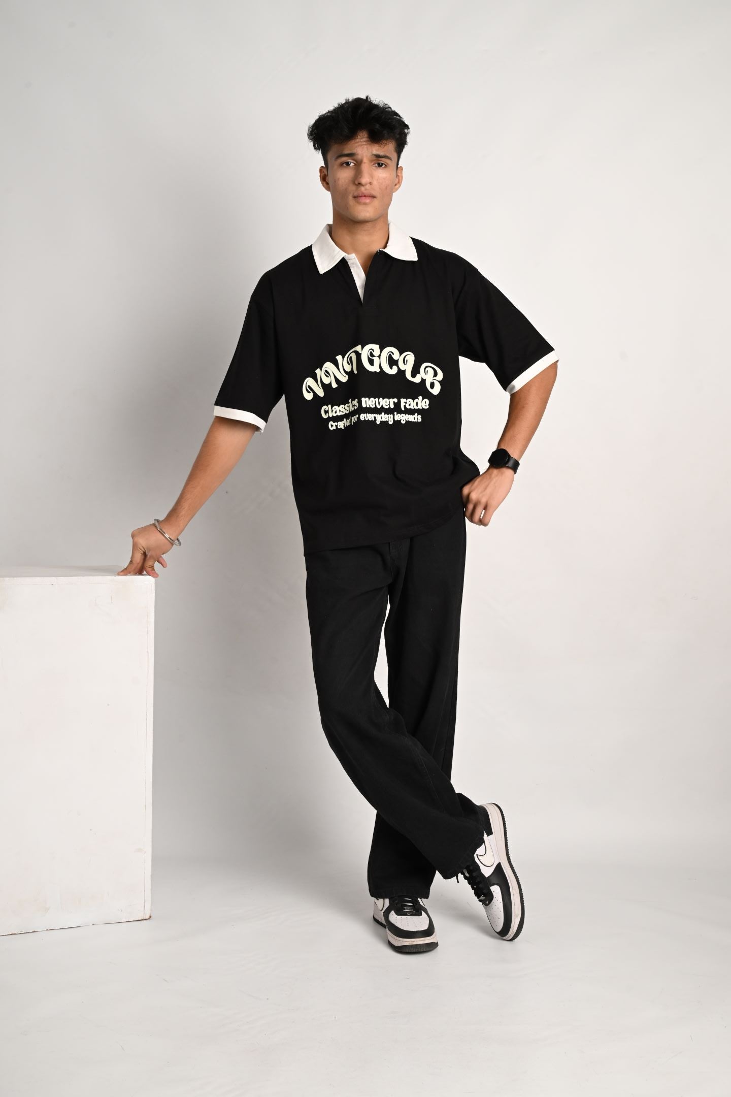 Vintage Club Polo Tee – Black & White