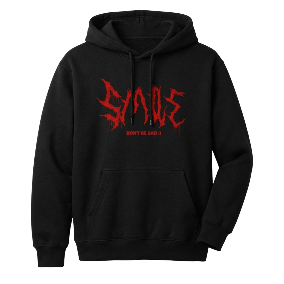 "Don't Be Sad" Distressed Smile Skull Graphic Hoodie