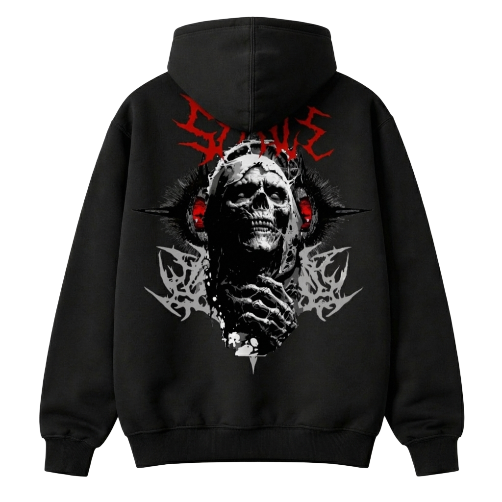 "Don't Be Sad" Distressed Smile Skull Graphic Hoodie