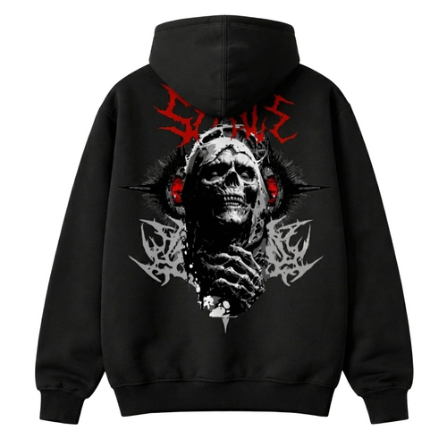 "Don't Be Sad" Distressed Smile Skull Graphic Hoodie