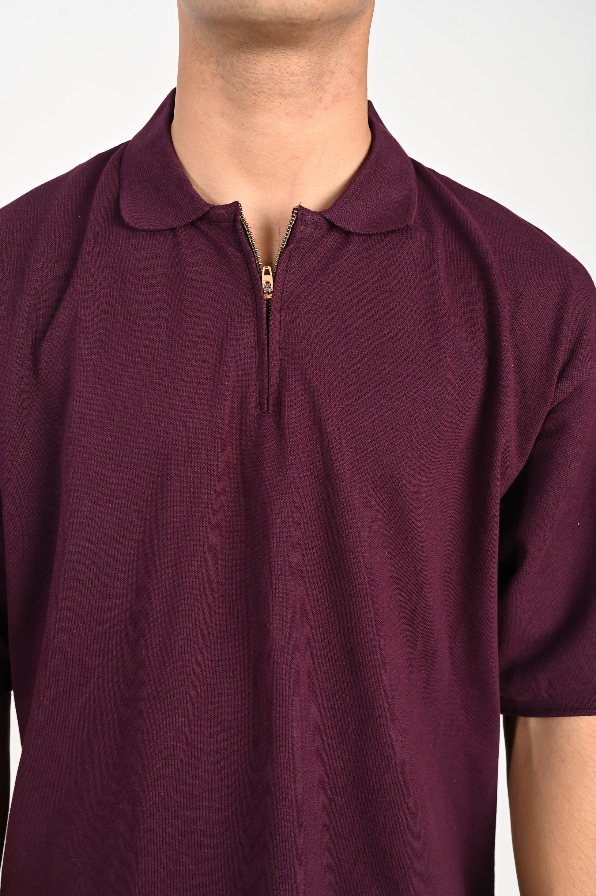 Half Zip-Up Polo T-Shirt – vine red