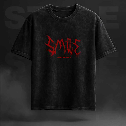 "Don't Be Sad" Distressed Smile Skull Graphic T-shirt