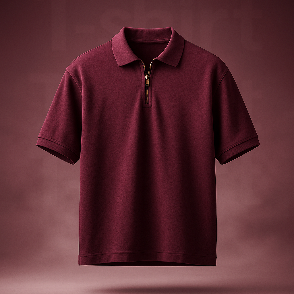 Half Zip-Up Polo T-Shirt – vine red
