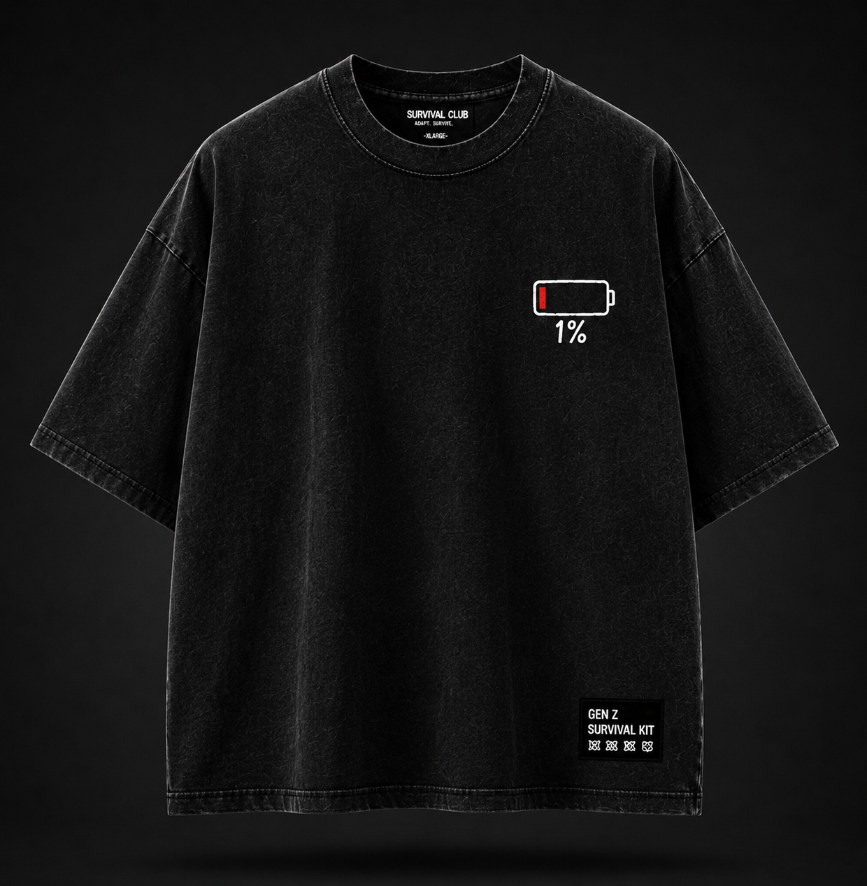 LOW BATTERY HUMAN Oversized Graphic T-Shirt – Caffeine Edition